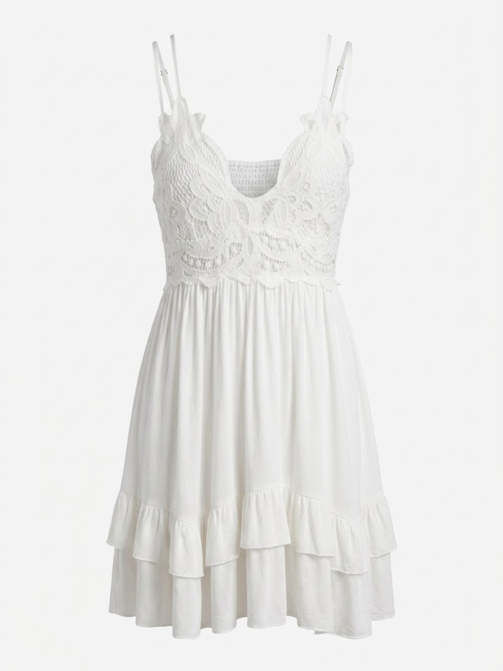 POL White Lace Babydoll Chemise M Ruffle Hem